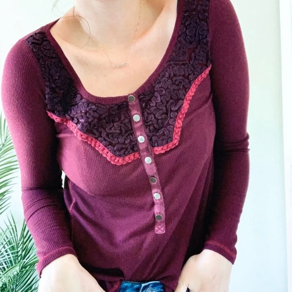NWOT Free People DIEGO Wine Thermal Henley - Picture 6 of 11